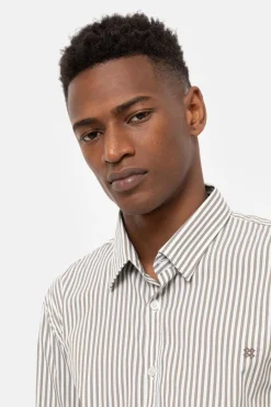 Fashion Bruin-Wit Gestreept Regular Fit Mannenhemd Heren Hemden