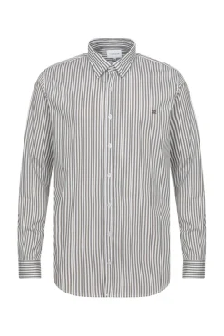 Fashion Bruin-Wit Gestreept Regular Fit Mannenhemd Heren Hemden