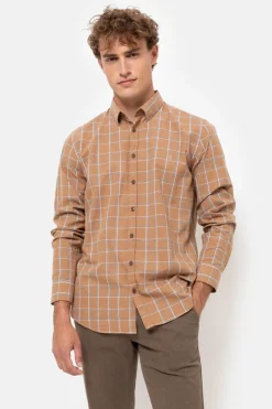 Flash Sale Camel Geruit Mannenhemd Met Regular Fit Heren Hemden