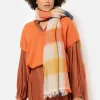 Outlet Damessjaal Met , Blauwe En Okergele Ruiten Dames Accessoires
