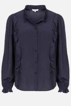Best Sale Donker E Blouse Met Franjes En Broderie Dames Blouses