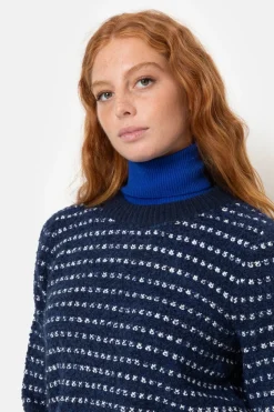 Clearance Donker E Teddy Damespull Met Witte Strepen Dames Truien & Cardigans