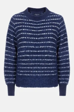 Clearance Donker E Teddy Damespull Met Witte Strepen Dames Truien & Cardigans