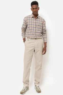 Cheap Donkerbeige En Blauw Geruit Slim Fit Overhemd Heren Hemden