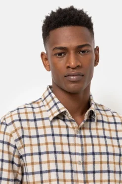 Cheap Donkerbeige En Blauw Geruit Slim Fit Overhemd Heren Hemden