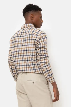Cheap Donkerbeige En Blauw Geruit Slim Fit Overhemd Heren Hemden