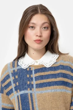 Hot Donkerbeige Pull Met E Colour Blocks Dames Truien & Cardigans