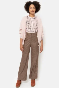 Discount Donkerbruin Geruite Straight Fit Broek Met Vouw Dames Broeken & Jeans