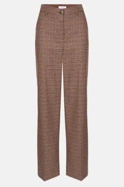 Discount Donkerbruin Geruite Straight Fit Broek Met Vouw Dames Broeken & Jeans