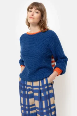 Shop E Effen Pull Met Ecru-Oranje Gestreepte Rug Dames Truien & Cardigans