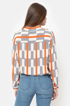 Flash Sale Ecru Damesblouse Met Blauwe Strepen Dames Blouses