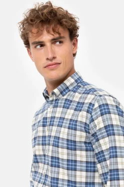 Outlet Ecru Geruit Overhemd Met Regular Fit Heren Hemden