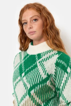 Outlet Ecru Geruite Dames Pull Met Hoge Kraag Dames Truien & Cardigans