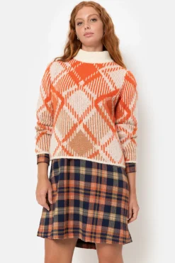 Cheap Ecru Geruite Dames Pull Met Hoge Kraag Dames Truien & Cardigans
