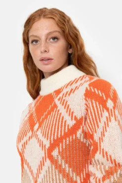 Cheap Ecru Geruite Dames Pull Met Hoge Kraag Dames Truien & Cardigans