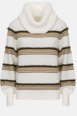 Fashion Ecru Pull Met Brede Rolkraag En Strepen Dames Truien & Cardigans