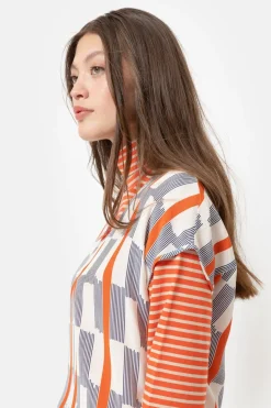 Best Sale Ecru Top Met Korte Mouw, Blauwe Strepen Dames Blouses