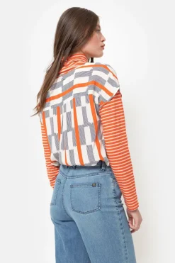 Best Sale Ecru Top Met Korte Mouw, Blauwe Strepen Dames Blouses