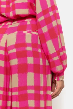 Best Sale Fuchsia-Bruin Geruite Broek Met Wijde Broekspijp Dames Broeken & Jeans