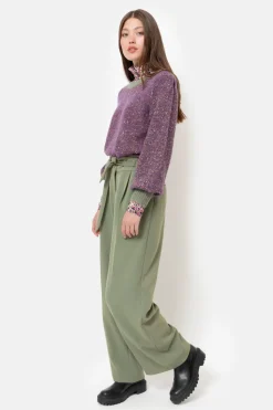 Clearance Gebreide E Damespull Met Kaki Boorden Dames Truien & Cardigans