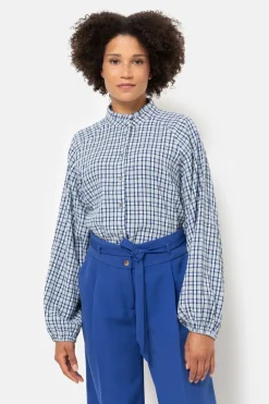 Store Geruit Bloesje Met Volantkraag Dames Blouses