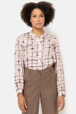 Hot Geruite Bloes Met Maokraag En Lange Mouw Dames Blouses