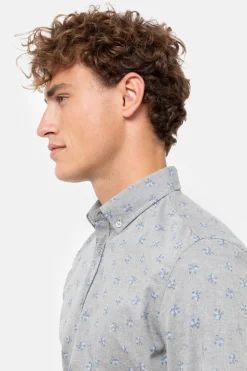 New Grijs Slim Fit Herenhemd Met E Print Heren Hemden