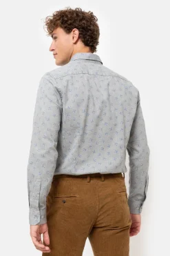 New Grijs Slim Fit Herenhemd Met E Print Heren Hemden