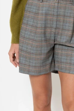 Hot Grijs-Bruin Dames Short Met Ruitjes En Bandplooi Dames Broeken & Jeans