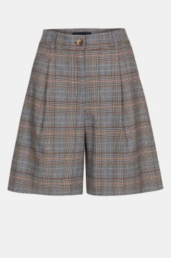 Hot Grijs-Bruin Dames Short Met Ruitjes En Bandplooi Dames Broeken & Jeans