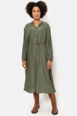 New Groene Jurk Met Lange Mouwen En Knoopjes Dames Jurken