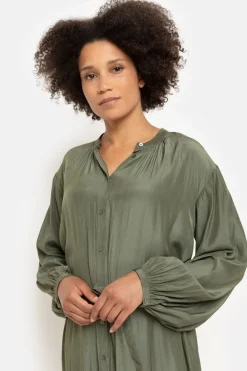 New Groene Jurk Met Lange Mouwen En Knoopjes Dames Jurken