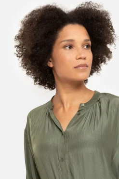 New Groene Jurk Met Lange Mouwen En Knoopjes Dames Jurken