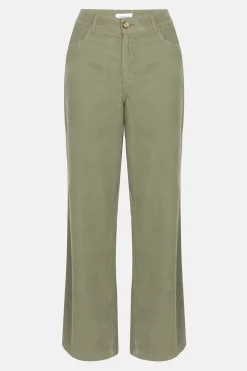 Sale Groene Straight Fit Broek In Velours Met Wijde Pijp Dames Broeken & Jeans