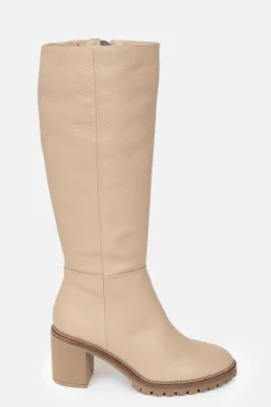Flash Sale Hoge Beige Dameslaarzen Met Een Blokhak Dames Schoenen