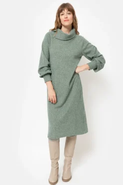 Fashion Kaki E Gebreide Jurk Met Lange Pofmouwen Dames Jurken