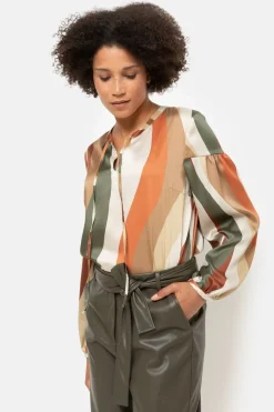 Fashion Kaki Gestreepte Blouse Met Lange Mouwen Dames Blouses