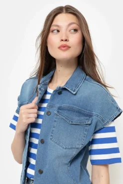 Sale Kort Jeans Jasje Zonder Mouwen Dames Jassen & Blazers