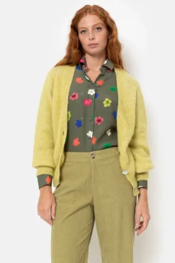 Best Korte Geel E Cardigan Met V-Hals En Knopen Dames Truien & Cardigans