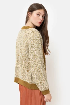 Clearance Korte Groen-Beige Cardigan Met Effen Boorden Dames Truien & Cardigans