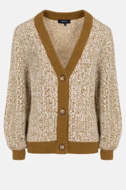 Clearance Korte Groen-Beige Cardigan Met Effen Boorden Dames Truien & Cardigans