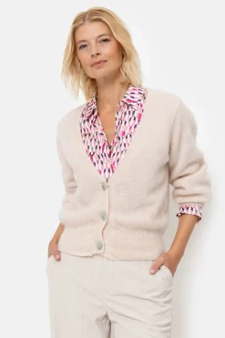 Hot Korte Lichtbeige Cardigan Met V-Hals En Knopen Dames Truien & Cardigans