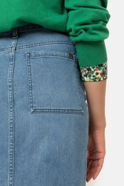 Store Licht E Rechte Denim Rok Met Split Dames Rokken