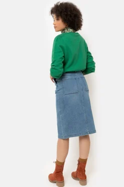 Store Licht E Rechte Denim Rok Met Split Dames Rokken