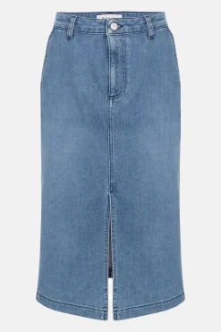 Store Licht E Rechte Denim Rok Met Split Dames Rokken