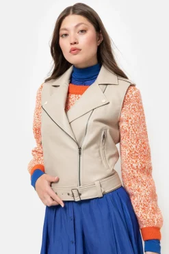 New Licht Mouwloos Jack Met Lederlook Dames Jassen & Blazers
