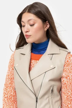 New Licht Mouwloos Jack Met Lederlook Dames Jassen & Blazers