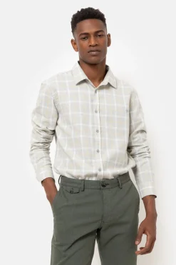 Cheap Licht Slim Fit Overhemd Met Ecru-Gele Ruiten Heren Hemden