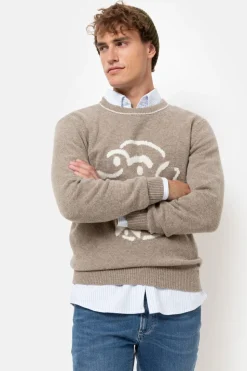 Flash Sale Lichtbruine Trui Met Ronde Hals En Beige Print Heren Sweaters & Cardigans