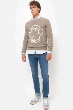 Flash Sale Lichtbruine Trui Met Ronde Hals En Beige Print Heren Sweaters & Cardigans